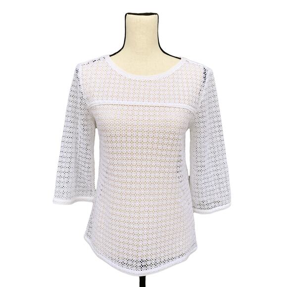 Chelsea28 Sheer 3/4 Sleeve Crochet Tunic Blouse - Picture 6 of 9